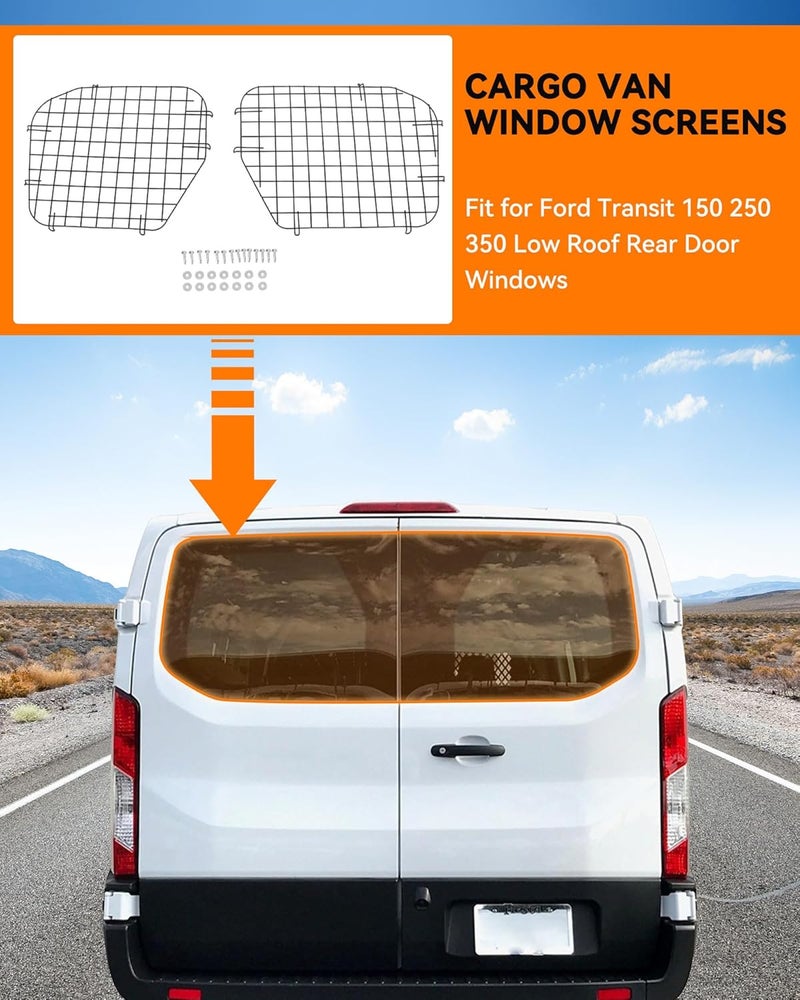 MELIPRON Window Security Screens Fit for Ford Transit Low Roof Cargo Van Rear Door Safety Screens 2PCS - Image 2